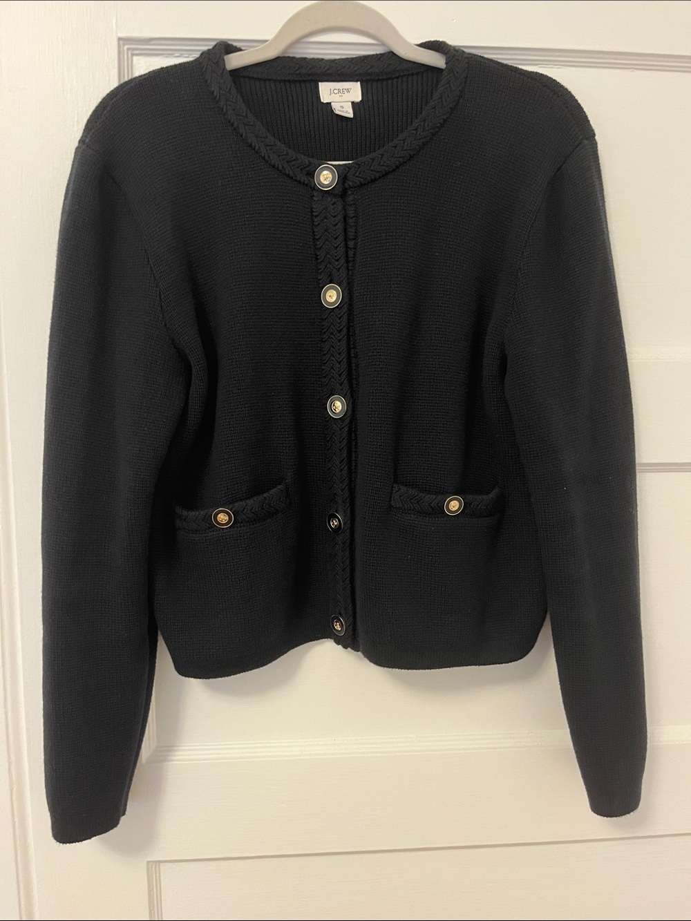 J. Crew Navy 100% Cotton Heavyweight Knit Cardigan with Gold Buttons
